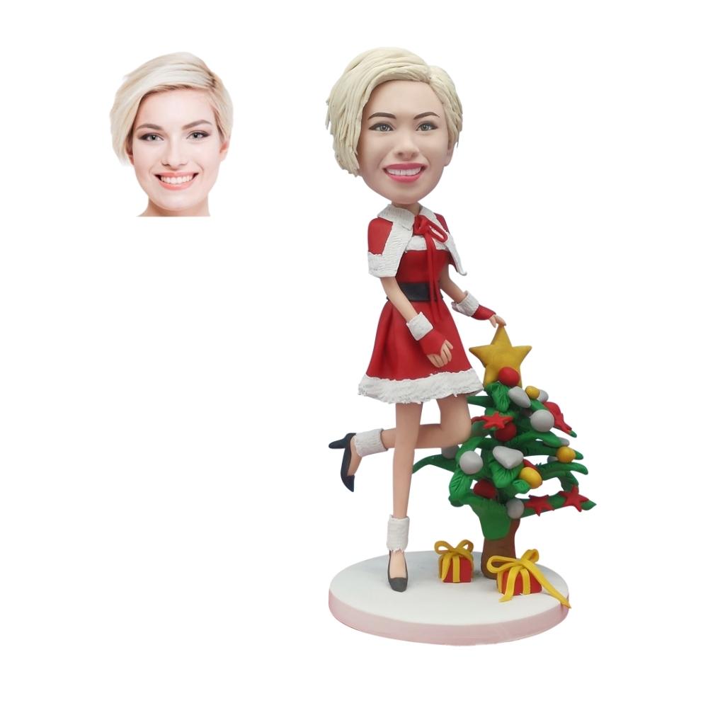 Christmas tree and girl custom bobblehead
