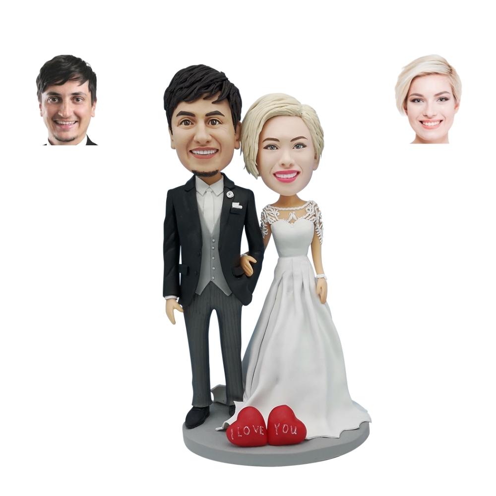 Wedding customized bobbleheads with love ornaments